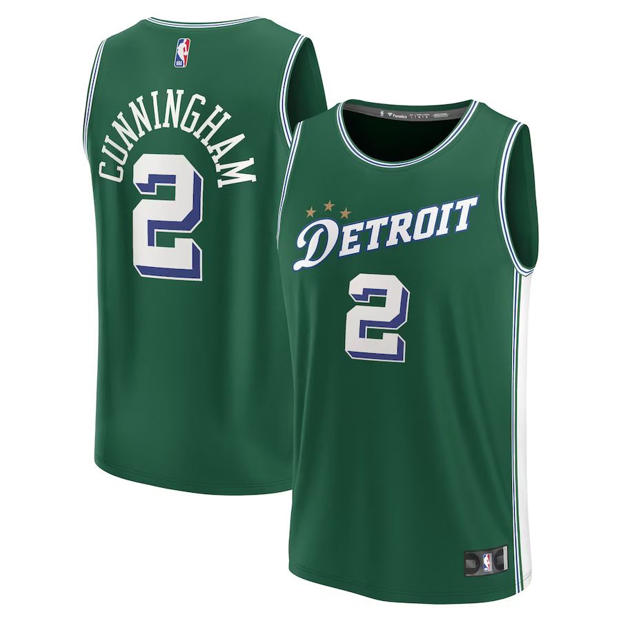Men Detroit Pistons #2 Cade Cunningham Fanatics Branded Green City Edition 2022-23 Fastbreak NBA Jersey